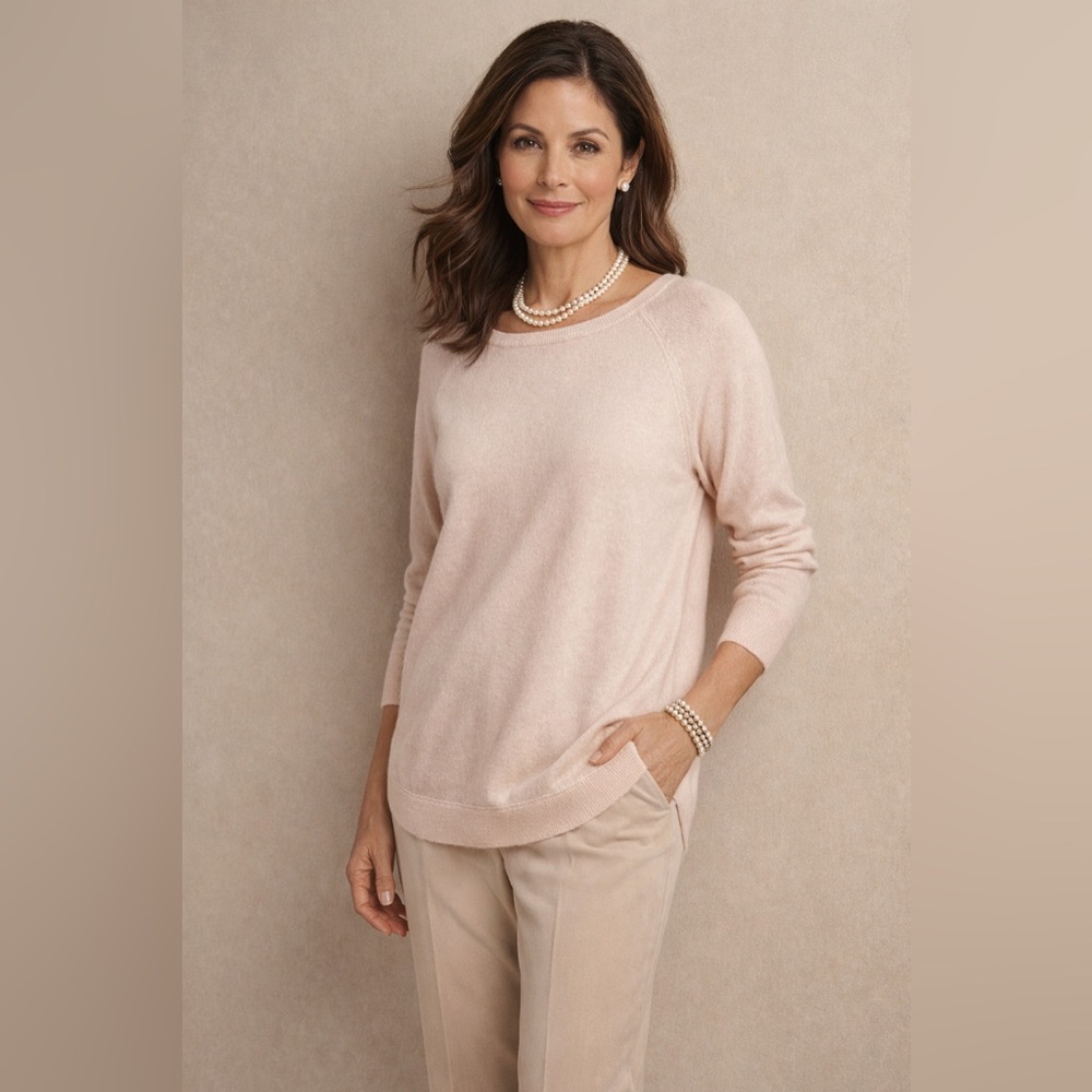 Peck & Peck 100% Cashmere Light Pink Neutral Pullover Tunic Sweater Sz M